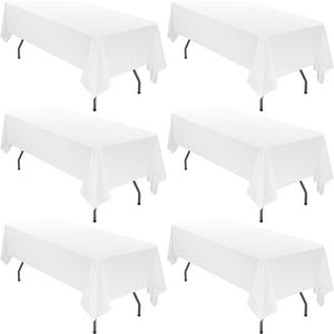 6 Pack 60 x 102 Inch Tablecloth, White Tablecloth for 6 Feet Rectangle Tables, Stain and Wrinkle Resistant Washable Fabric Table Cloth for Wedding Party Dining Table Buffet Parties and Camping