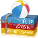 Geelin 4 Pcs Summer Beach Wooden Book Stack Signs, Life is Better at The Beach Tiered Tray Decor, Coastal Nautical Table Shelf Centerpiece for Home Kitchen Living Room House Decorations