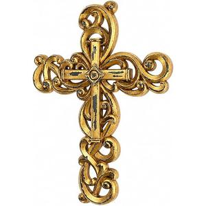 Comfy Hour 12" Gold Cross for Wall Decor, Rustic Antique Style Religious Plaque, Artisan Finished Vintage Victorian Wall Art for Home Sanctuary, Resin Sculpture