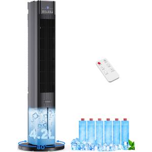 42 INCH Swamp Cooler Air Conditioner w/ 4 Modes & 3 Speeds, 15H Timer, Aroma & Memory Function Evaporative Air Cooler, 4.2L Dual Tank, 6 Ice Packs Portable Windowless Air Conditioners for Room