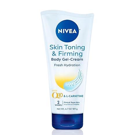 NIVEA Skin Firming & Toning Body Gel Cream with Q10, Hyaluronic Acid and Vitamin C, Clinically Tested Skin Firming & Toning Cream, 72Hour Moisture, 6.7 Oz Tube
