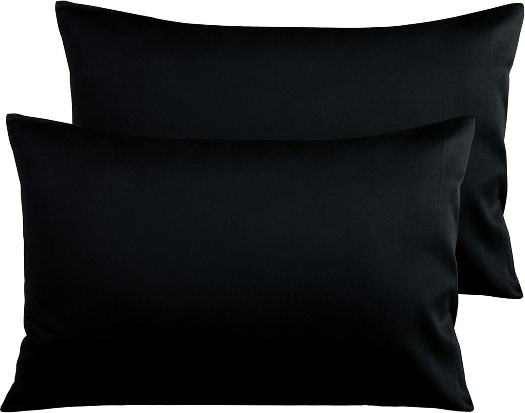 NTBAY Egyptian Cotton Queen Pillowcases - Set of 2, 500 Thread Count Cotton Pillowcases - Soft and Breathable Envelope Closure Pillow Cases - 20x30 Pillow Covers for Bed, Black
