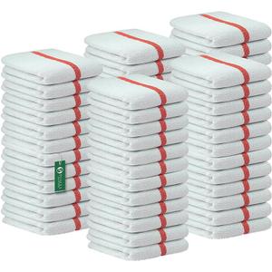 Bar Mop Red Stripe 10 lbs 16x19 Pack of 60, 100% Cotton Double Stitched Route Ready Absorbent Kitchen Towel Dish Towels and Dishcloths Towels Sets Washcloth Kitchen Towels