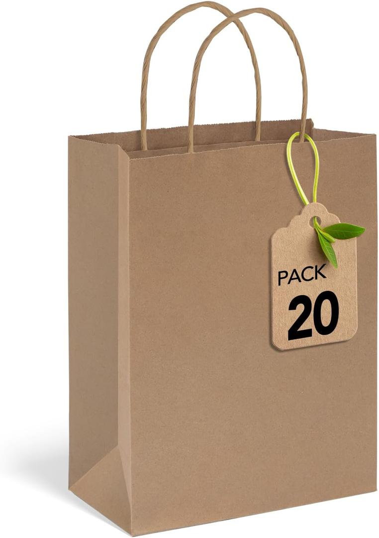 MESHA Gift Paper Bags Brown 5.25x3.75x8 Inch 20 Pack,Kraft Gifts Shopping Bags with Handles,Small Craft Size for Merchandise Grocery Retail Birthday Kids Party Favors Wedding Graduation(Made in USA)