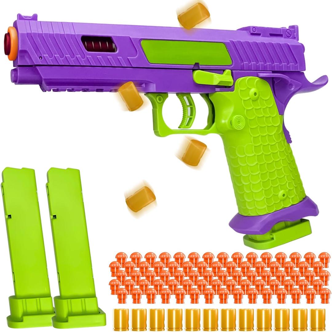 Shell Ejecting Toy Gun, Semi Automatic Toy Gun with Soft Bullets, Educational Model Toy Pistols for Outdoor Shooting Game, for Kids Boys Girls Ages 8-12 (Purple)