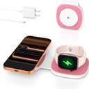 Charging Station for Apple Multiple Devices2 in 1 Foldable Wireless Charger for Magnetic Wireless Charger Station Travel Charging Pad for Apple iPhone 17 16 15 14 13 12 Series& Apple Watch& Airpods (Pink)