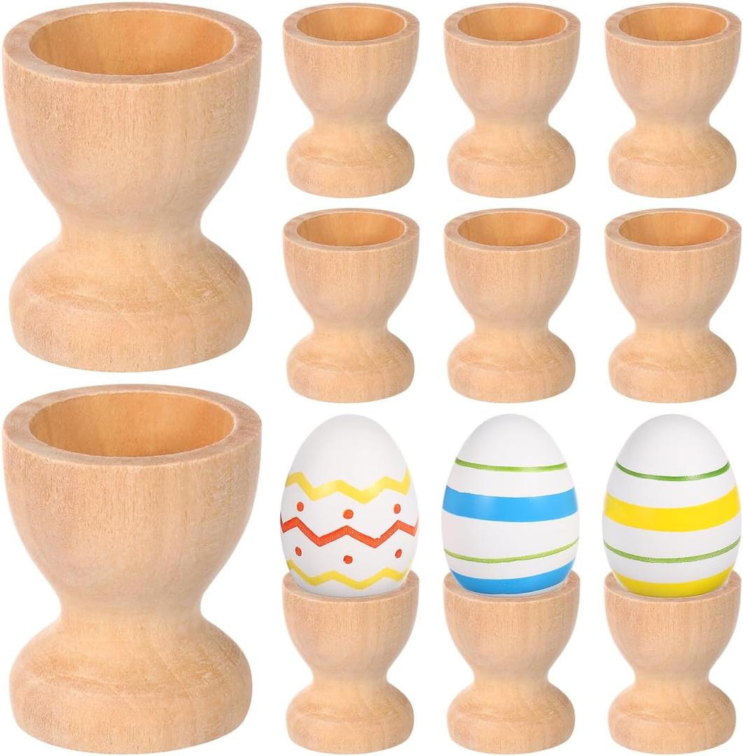 NUOBESTY 15 Pcs Unfinished Wooden Egg Cups, DIY Painting Wood Holder Stand for Easter Crafts, Single Decorative Display for Boiled Eggs