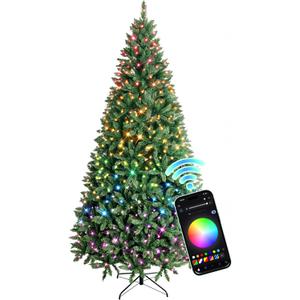 HOLLO STAR 7.5ft Prelit Christmas Tree, Multi-Color RGBW Lights | App Control, Artificial Christmas Tree with 396 LED Lights, 1542 Branch Tips, Metal Base, Easy Assembly for Home and Party