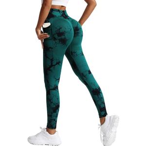 Seamless Workout Leggings for Women High Waisted Tummy Control Gym Yoga Pants Fitness Butt Lifting Leggings (Medium, #6 Tie Dye Green(one Pocket))