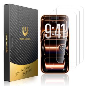 UNBREAKcable for iPhone 17 Pro Max Screen Protector [Quick-Installation Box] 3-Pack 9H+ Hardness Shatterproof Tempered Glass [99.99% HD Clear] [Case Friendly] [Bubble Free] for iPhone 17 Pro Max 6.9"
