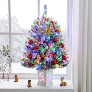 3FT Small Christmas Tree, Artificial Christmas Tree with 100 Lights & Lighting Base, Prelit Mini Tree for Christmas Decor,Tabletop Christmas Tree, 10 Modes Lighting Control, Timer Operated Operated