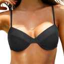 Tempt Me Women Underwire Bikini Top Push Up Bathing Suit Bra Sized Ribbed Swimsuit Top Only (X-Large, Black)