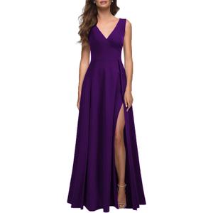 MUSHARE Women's V Neck Sleeveless Split Formal Dress Cocktail Party Prom Long Dresses (Medium, Purple)