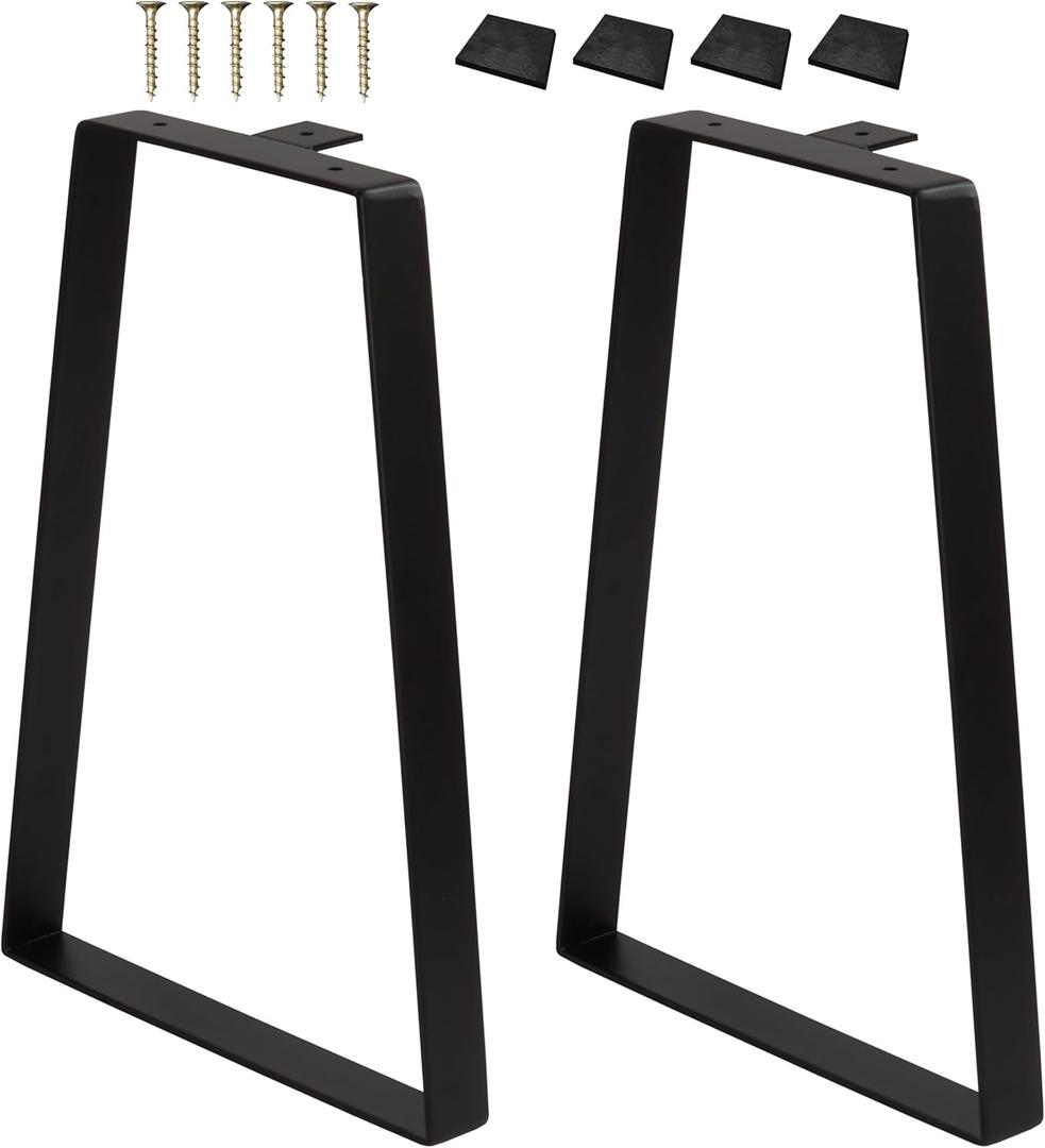 CODIN 16 inch Trapezoid Metal Table Legs, Set of 2 Replacement Furniture Legs for DIY Coffee Tables, Heavy Duty Iron Leg for Modern Desks, Night Stands, Bench, Sofa (16", Black)