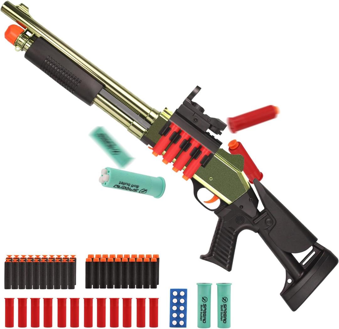 30 Inch Manual Loading Soft Bullet Shotgun, Foam Blaster Soft Dart Blaster with 50 Darts, Shell Ejecting Airsoft Shotgun for 15+ Years Old Outdoor Play, Gifts for Christmas Birthday Halloween