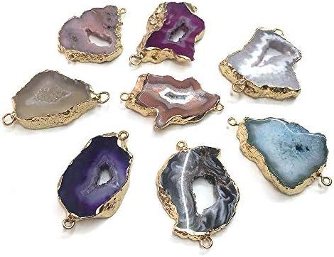 QSLLER 5 Pcs Natural Stone Connectors,Irregular Shape Natural Agate Pendant Charms DIY for Necklace or Jewelry Making