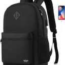 Black Backpack for Women Men,Casual School Backpack Teen Boys and Girls 15.6 Inch Laptop Bookbag with USB Charger for College High School Travel Business