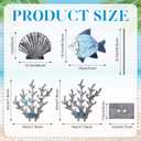 Novabright 2 Pcs Wooden Coral Fish Table Decor Summer Ocean Centerpieces for Tables Standing Coral Statue with 3D Starfish Seashell for Nautical Shelf Coastal Beach Home Decoration Marine Themed Gift