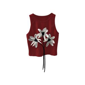 SOLY HUX Women's 3D Floral Crew Neck Sleeveless Summer Crop Tank Tops (Red, L)