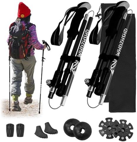 Collapsible Trekking Poles for Hiking - Lightweight Aluminum Walking Sticks with Adjustable Locks, Extendable to 51 Inches (Set of 4)
