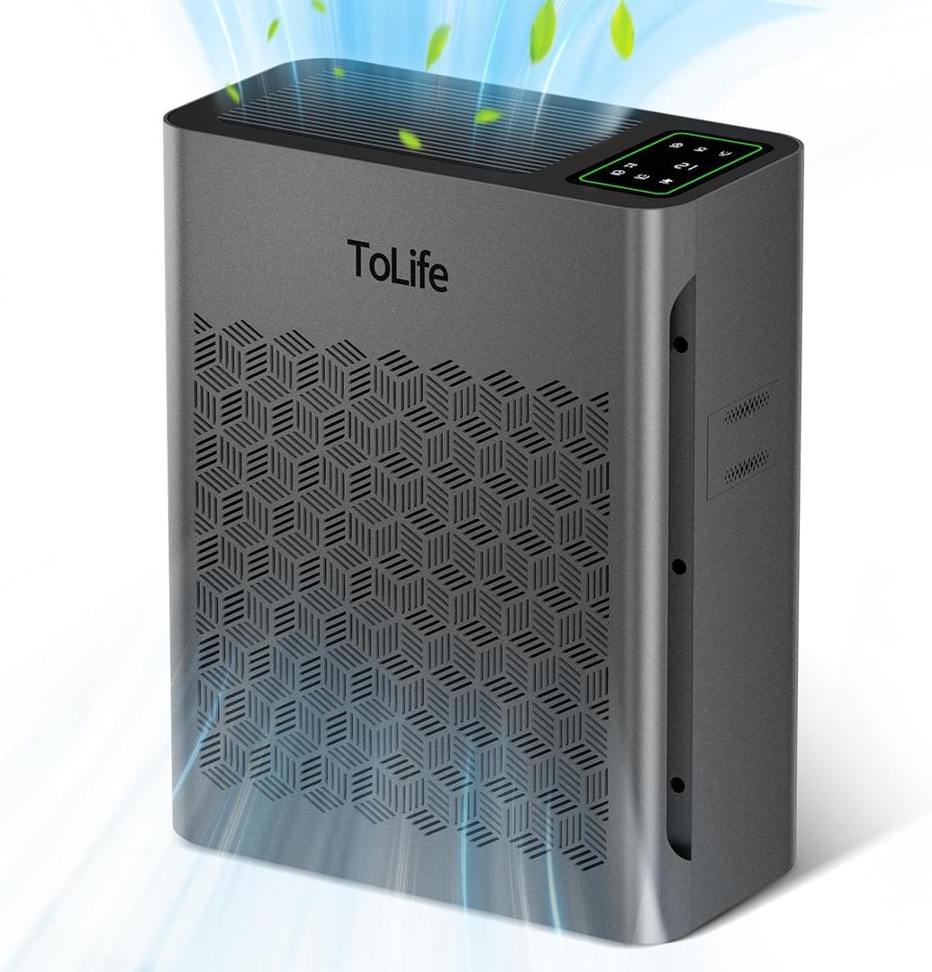 ToLife Air Purifiers for Home Large Room Up to 1295 Ft with PM 2.8 Display Air Quality Sensor, Auto Mode, Timer, HEPA Air Purifier for Bedroom Filters Smoke, Pollen, Pet Dander, Allergies, Grey
