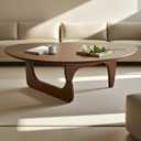 Modern Triangle Coffee Table: Unique Funky Soild Wood Coffee Tables for Living Room, Wooden Oval Mid-Century Modern Abstract Tea Tables for Patio Office Balcony Walnut 33" L x 22" W x 16" H