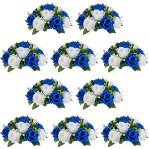 Nuptio Flower Ball Arrangement Bouquet - 10 Pcs 9.5 inch Diameter Royal Blue Fake Flowers Roses Balls for Centerpieces Tables - Artificial Rose Arrangements for Wedding Centerpiece Table Decorations