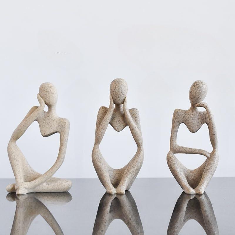 Sand Thinker Statues Home Decor, Set of 3 Pcs White Resin Trendy Abstract Art Sculpture Collectible Figurines Home Office Coffee Shops Desktop Decoration Aesthetic Ornaments