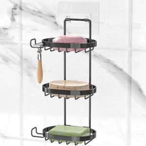 MASADI 3 Tier Soap Dish Holder,Soap Bar Holder with Hooks, Shampoo Bar Caddy for Shower Wall, Razor Holder for Shower, Bar Soap Container 304 Stainless Steel, Bathroom(Black) (3 Tier, Black)