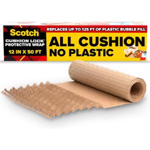 Scotch Cushion Lock Protective Wrap, 12 in x 50 ft, Sustainable Packaging Solution for Packing, Shipping and Moving, No Scissors or Tape Needed, Great Alternative to Bubble Cushion Wrap (PCW-1250)