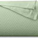 Comfortica Classics 100% Organic Cotton Super-Soft and Breathable Bed/Throw Blanket Herringbone Design - Queen, Sage Green