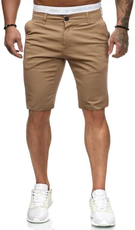 HUNGSON Mens Slim Fit Shorts Stretch Chino Short Pants(Khaki,32) (Brown)