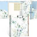 Rouidr 3 Ring Binder, 2 Inch Round Ring Binder Organizer with Clipboard, 5 Dividers Tabs, A4 8.5 x 11 Inch Paper & Clear Sleeves for School, Office Supplies, Eucalyptus Leaf