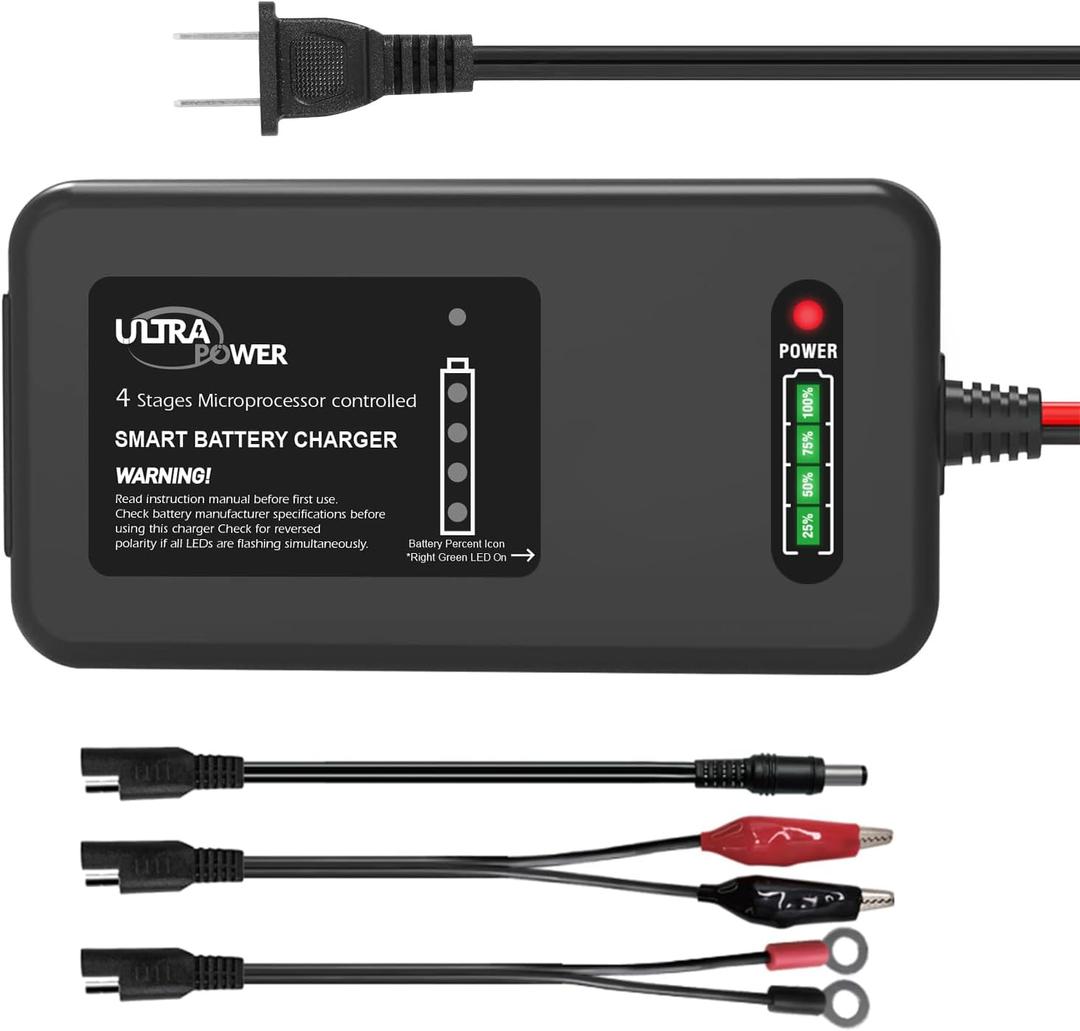 ULTRAPOWER 14.6V 4A LiFePO4 Battery Charger,Smart Lithium Battery Charger with 4LEDs Indicator for Cars,Motocycles,Golf Trolley,UAV,Fishing Boat and Lithium Deep Cycle Batteries(ETL Listed)