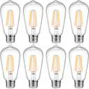 Ascher Vintage LED Edison Bulbs, 6W, Equivalent 60W, Non-Dimmable, Warm White 2700K, ST58 Antique LED Filament Bulbs with 80+ CRI, E26 Medium Base, Clear Glass, Pack of 8
