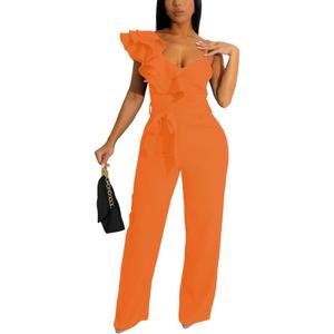 HBQ Womens Casual One Piece Jumpsuits V-Neck Sleeveless Ruffle Elegant Romper Wide Leg Pant Sexy Party Clubwear Overalls (Large, Orange) HBQ Womens Casual One Piece Jumpsuits V-Neck Sleeveless Ruffle Elegant Romper Wide Leg Pant Sexy Party Clubwear Overalls (Large, Orange)