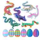 6PCS 3D Printed Dragon Eggs with Dragon Inside, Easter Basket Stuffers Mini Mystery Crystal Egg Fidget Toy, Surprise 3D Printed Animals Toy