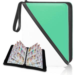 Trading Card Binder 9 Pocket, 900 Pockets Card Holder with 50 Removable Sleeves for Game Cards,Premium Card Book, Game Cards & Sports Cards (White & Green)