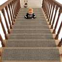 7pcs 8X30 Inches Non Slip Stair Treads for Wooden Steps Indoor,Machine Washable Rubber Backing Stair-Runners for Wooden Steps,Residue Free Carpet Stair Treads for Kids and Dogs (Brown)