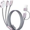 Temdan for Travel Essentials,3 in 2 USB C Cable for Apple Watch Charger/iPhone 16 Charger/Lightning,Multi Charging Cable Cord,Camping Essentials,Portable Designed for iWatch Series &iPhone 16-12-4FT