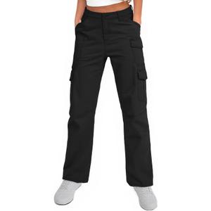 Alfiudad Women's High Waisted Cargo Pants Wide Leg Work Hiking Casual Travel Y2K Streetwear with Pockets Baggy Pants (Black) small