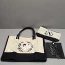 BeeGreen Initial Canvas Tote Bags Personalized Birthday Gift for Women Friends Mother Mom Embroidery Monogram Bags with Leather Handle Inner Zipper Pocket N (White and Black)