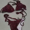 WDIRARA Women's 2 Piece Bikini Set Halter Triangle String Rhinestone Swimsuit Bathing Suit (Burgundy) Small
