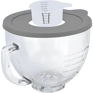Tilt-Head Stand Mixer Glass Bowl, 5 QT,Compatible with Kitchenaid Artisan&Classic Series,Glass Bowl with Lid,Mixer Bowl Cover to Prevent Spilling of Ingredients,Contemporary with Grey Lid