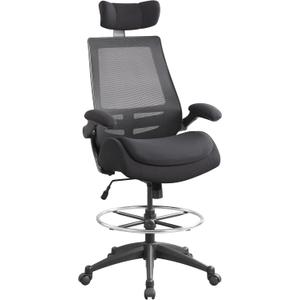 BOLISS Big and Tall Drafting Chair 400lbs - High Back Ergonomic Office Chair for Standing Desk with Double Thick Seat Cushion, Adjustable Foot Ring, Lumbar Support & Flip Up Armrests (Black), BLS-2818HDS