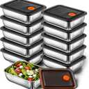 10 Set Stainless Steel Food Containers with Lids, Metal Leak-Proof Food Storage Containers Reusable Stackable Meal Prep Container for Lunch Picnic Travel, Dishwasher & Freezer Safe (16 oz)