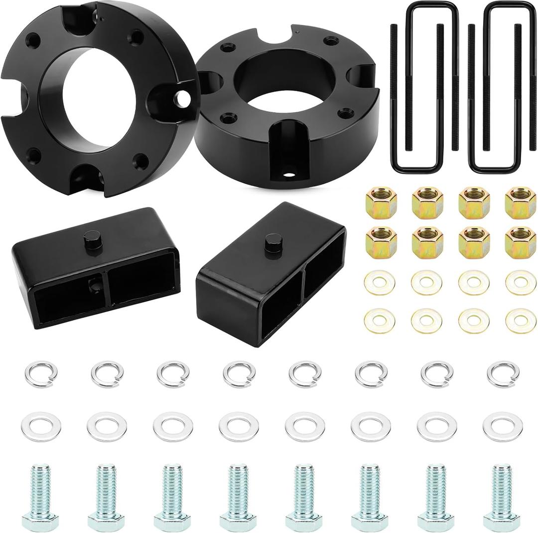 3" Front and 2" Rear Leveling lift kit fit for Toyota Tundra 2007-2021 2WD 2X2 4WD 4X4, 6061 T6 Front Strut Spacers Lift Blocks With Extended U-Bolts