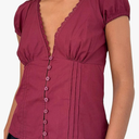 Women Button Down Shirt Coquette Short Sleeve V Neck Blouses Top Vintage Preppy Crop Shirt Tops Size L