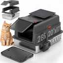 XXXXL Extra Large Stainless Steel Litter Box with Lid and Cat Scratching Pad,28" Lx20.5 Wx17 H Covered Cat Litter Box,Jumbo cat Litter Box Enclosure,Suitable for Large Cats and Multiple Cats