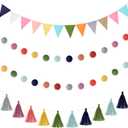 Irenare 9.8 ft Pom Pom Garland Felt Rainbow Garland 2026 Graduation Party Decoration Colorful Pennant Tassel Banner Back to School Birthday Triangle Banner for Classroom School Mantel(Bright Color)